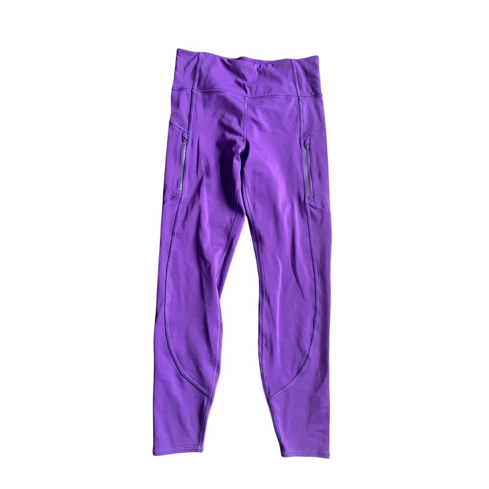 Athleta Ranier Tight Sz Medium Purple Running Leggings Zip Pockets